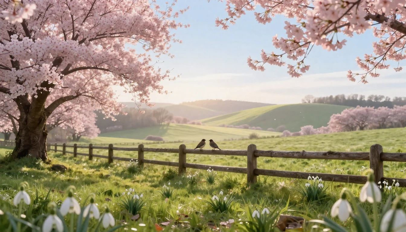 A breathtaking spring landscape in a rural setting. Delicate...