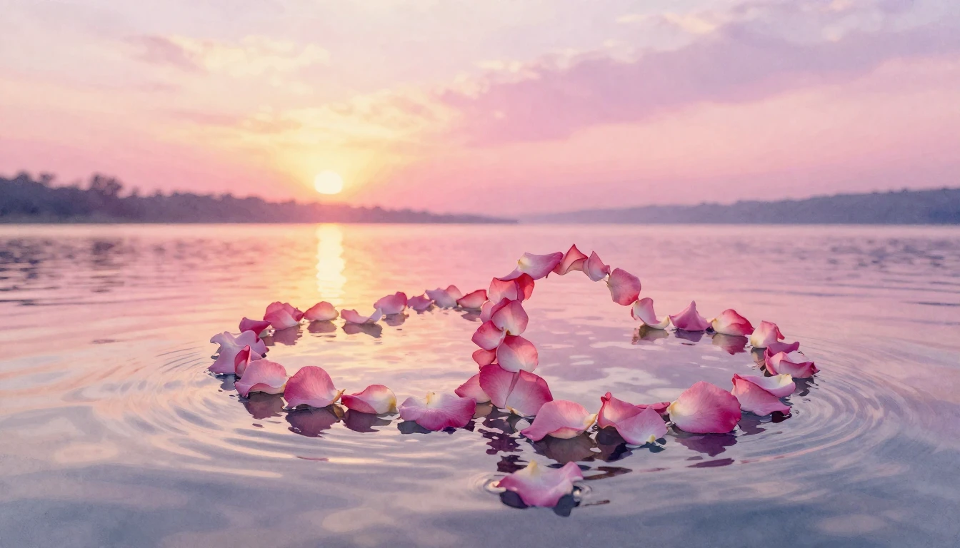 A soft and dreamy watercolor painting of two intertwined hea...