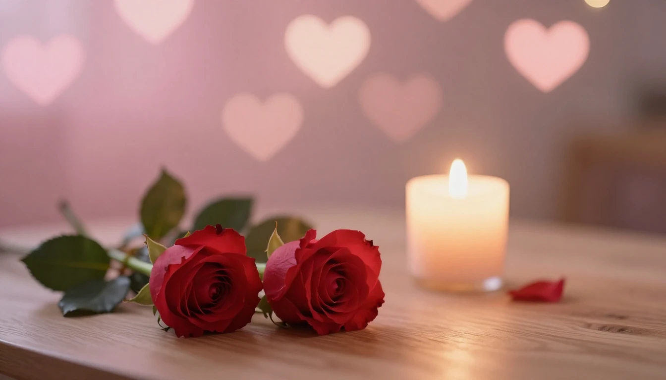 A dreamy and romantic scene featuring two delicate red roses...