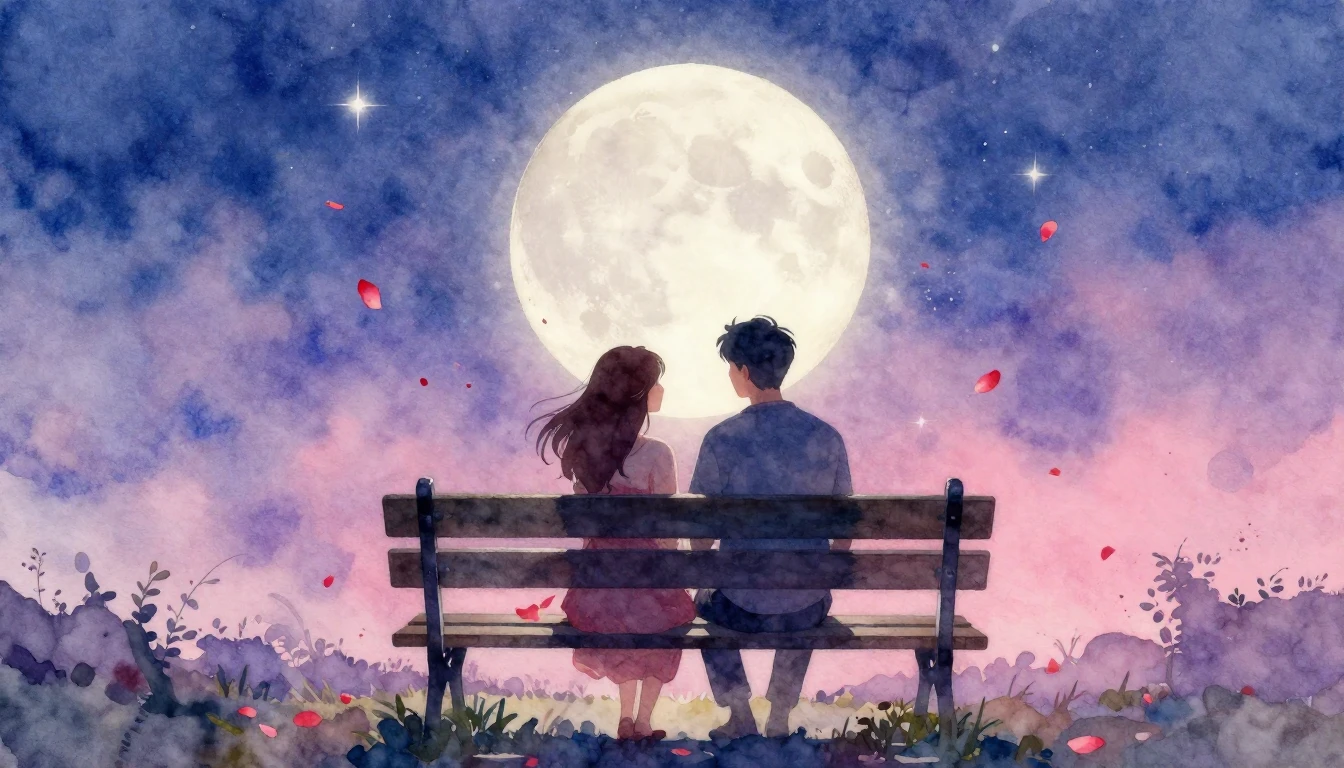 A romantic and dreamy watercolor painting depicting a couple...