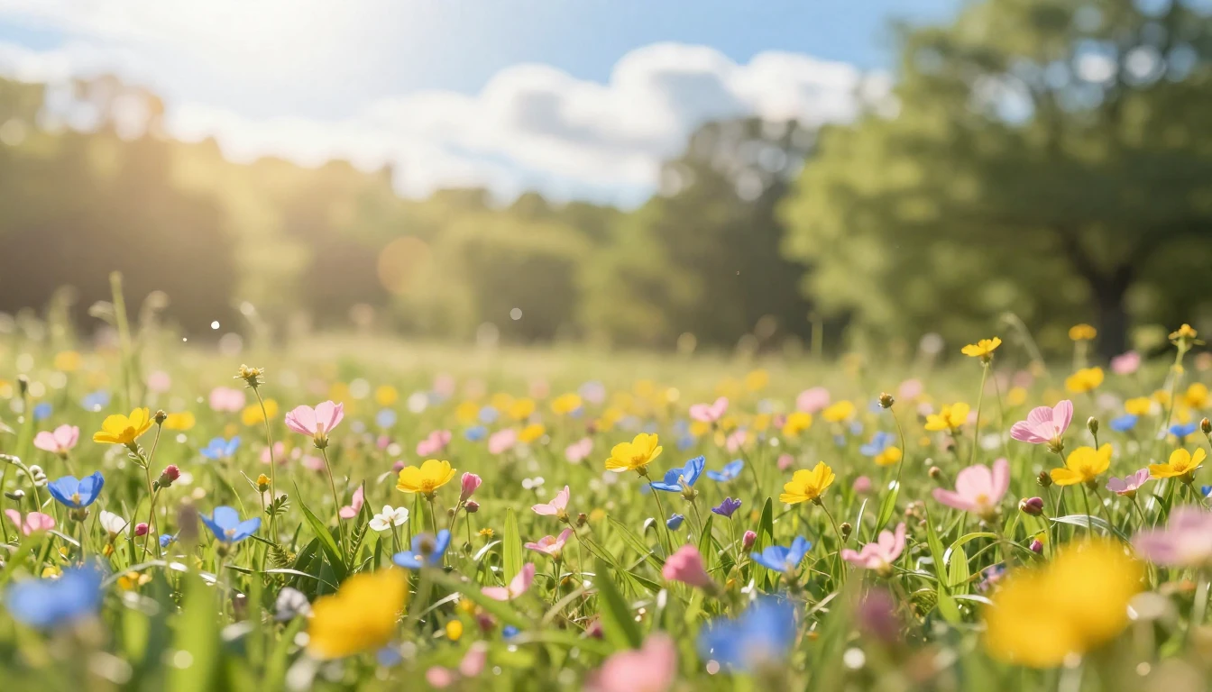A breathtaking sun-drenched meadow filled with vibrant bloom...