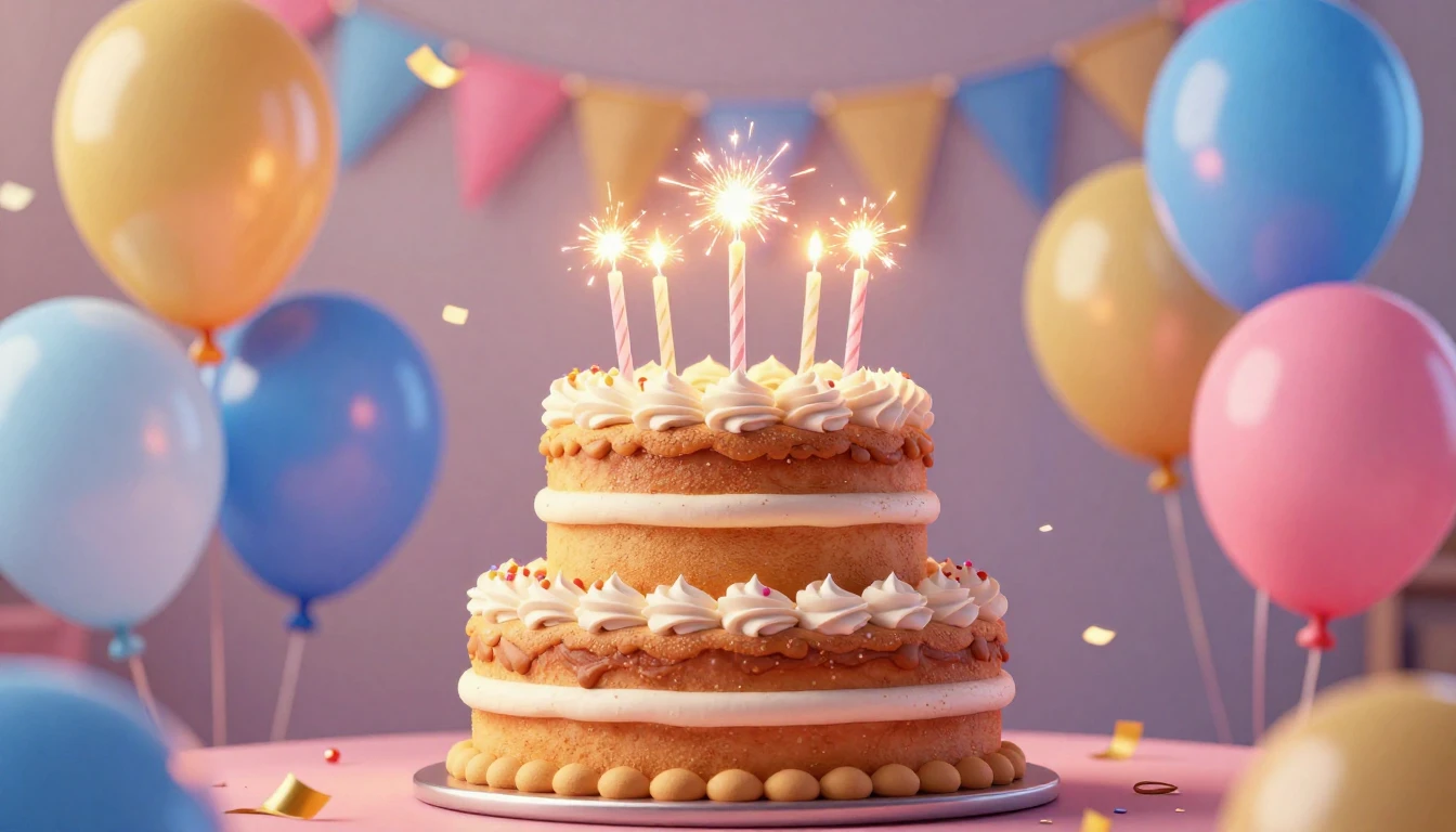 A vibrant and festive birthday celebration scene. Center fra...