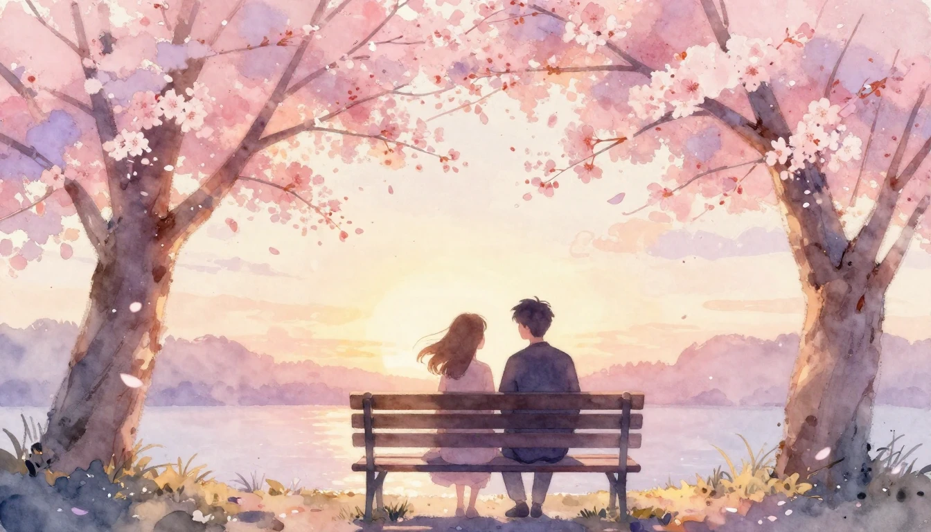 A delicate watercolor painting of two intertwined silhouette...