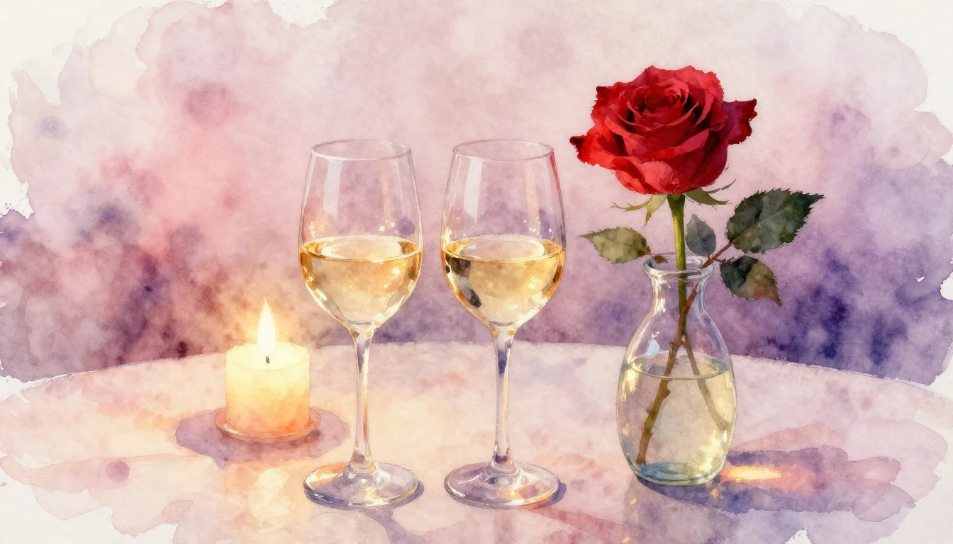 A beautiful watercolor painting of a cozy, romantic setting....