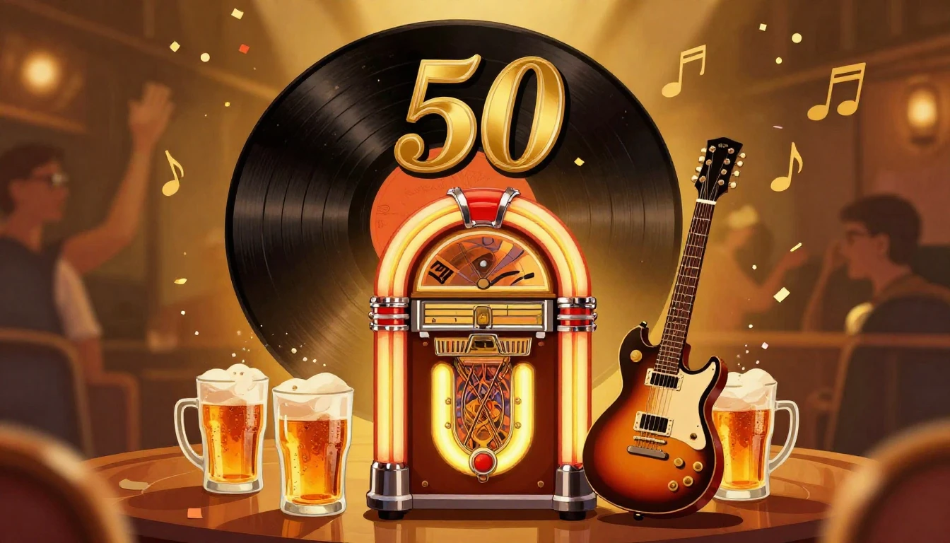 A vibrant and celebratory vintage-style illustration for a 5...