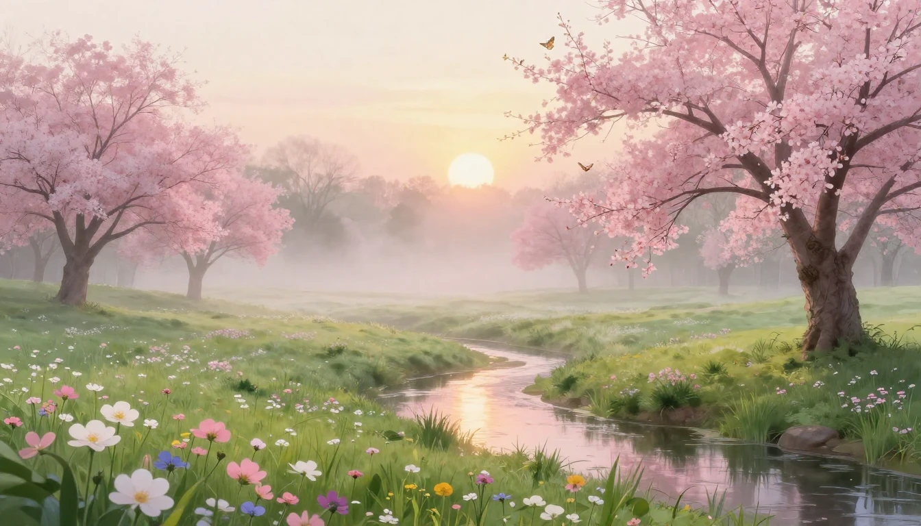 A breathtaking landscape at dawn during the spring equinox. ...