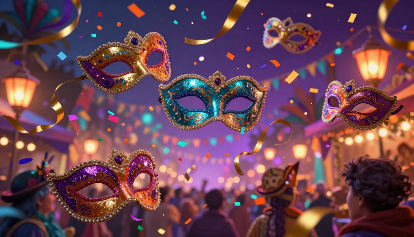 A breathtaking digital art piece depicting a festive carniva...