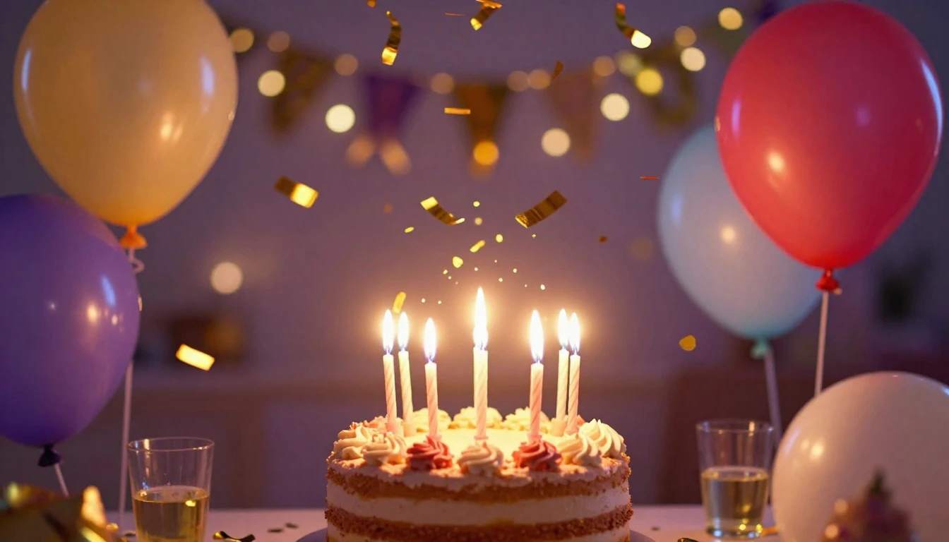 A vibrant and festive birthday celebration scene, centered a...