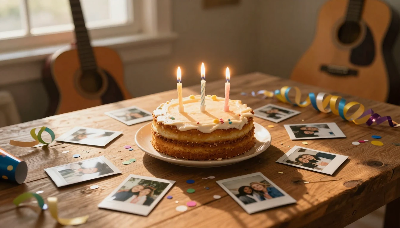 A warm and nostalgic scene on a rustic wooden table. In the ...