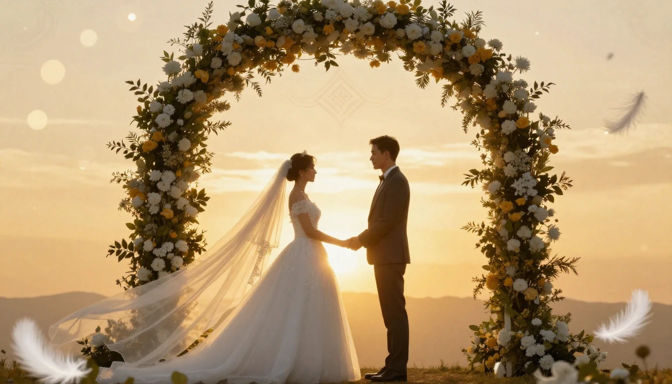 A romantic and elegant wedding concept art, silhouette of a ...