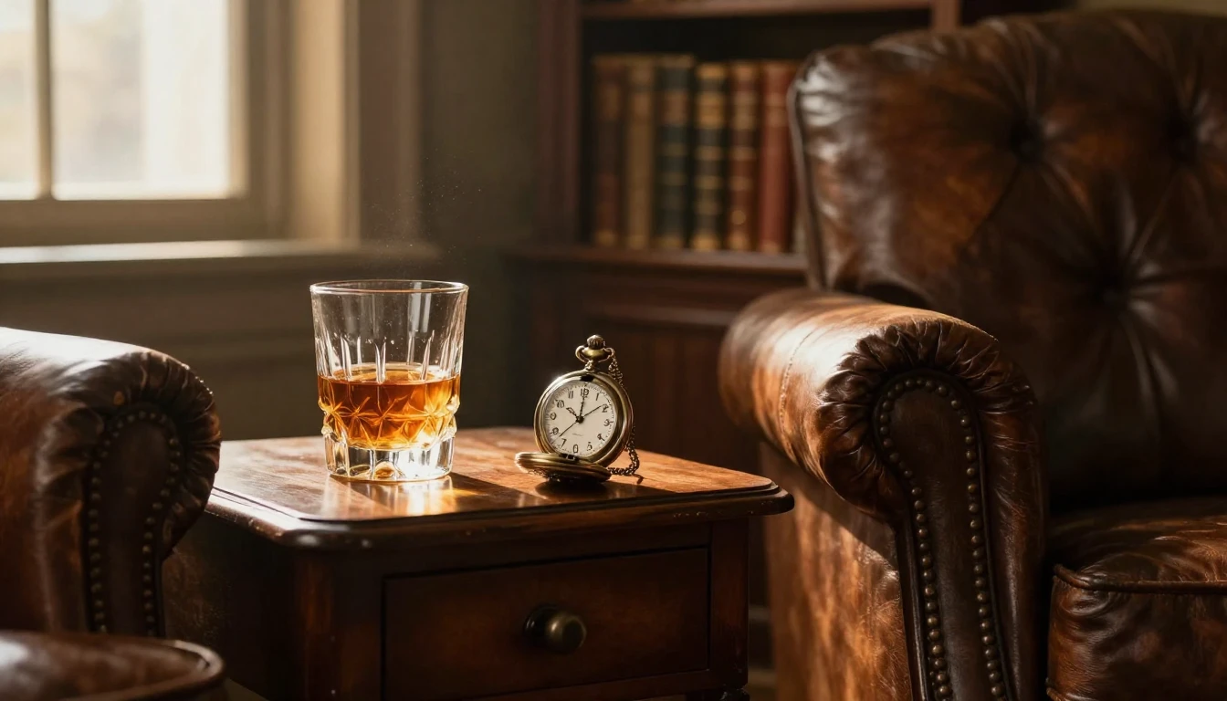 A nostalgic and elegant scene featuring a vintage leather ar...