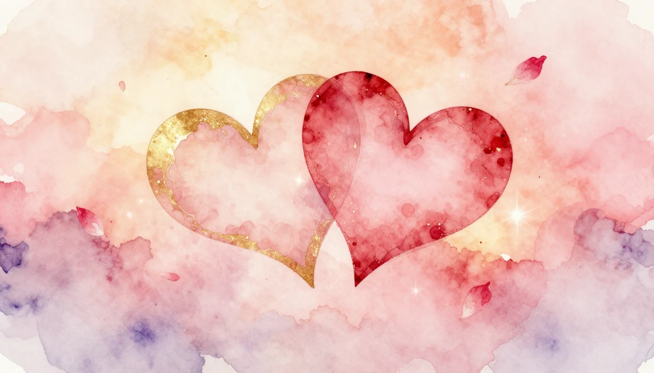 A beautiful and delicate watercolor painting of two stylized...