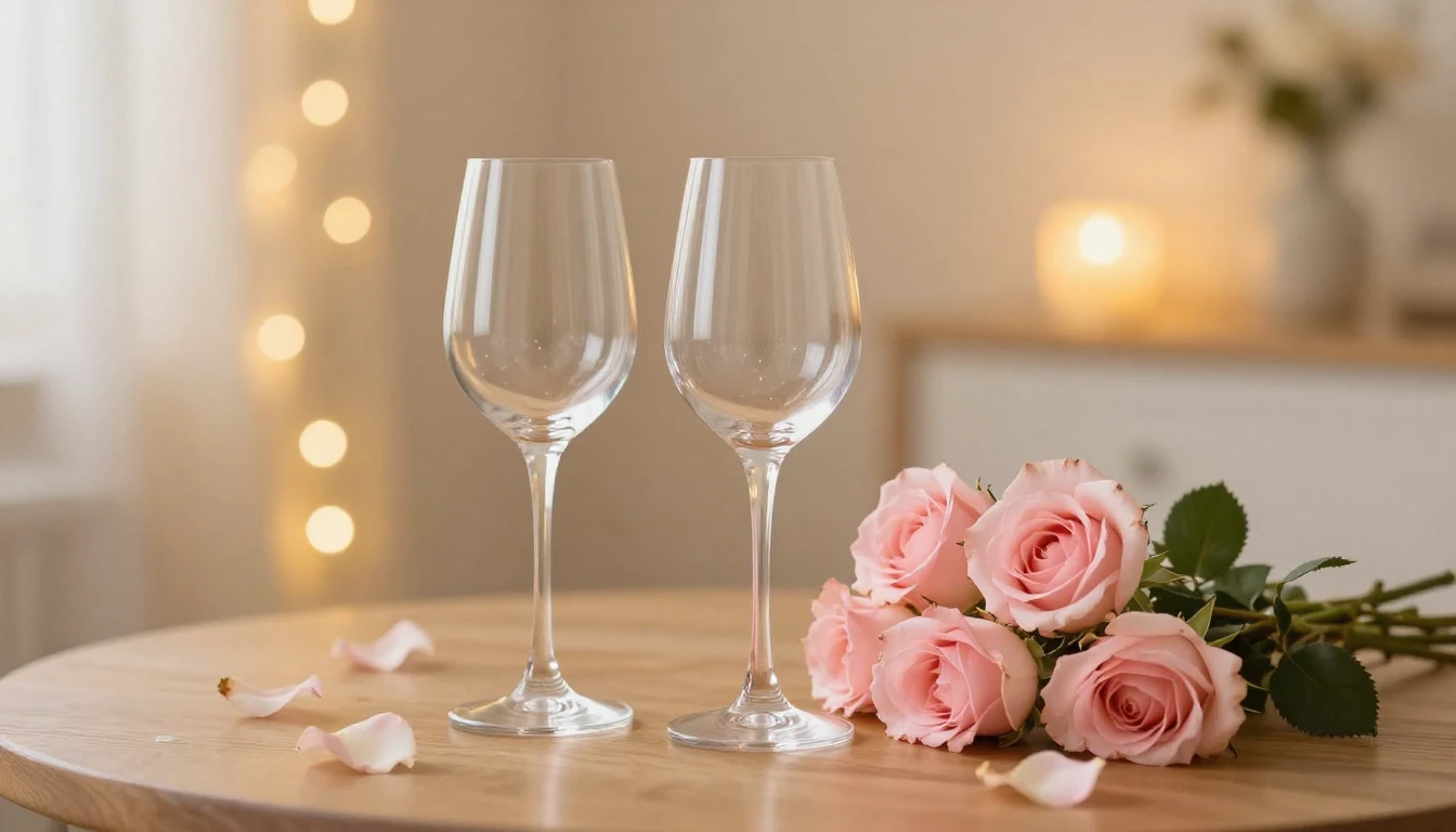 A delicate and romantic scene featuring two elegant glasses ...