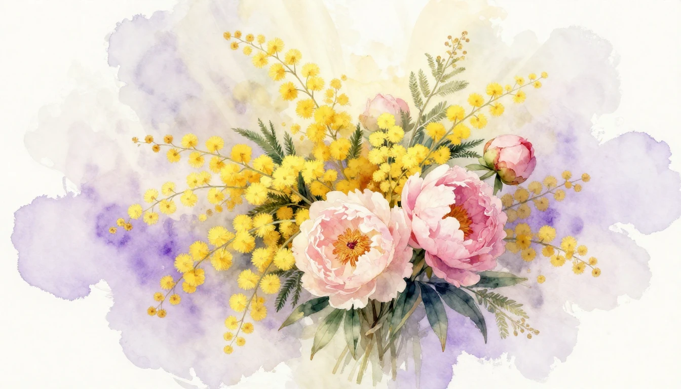 A beautiful watercolor painting featuring a delicate bouquet...