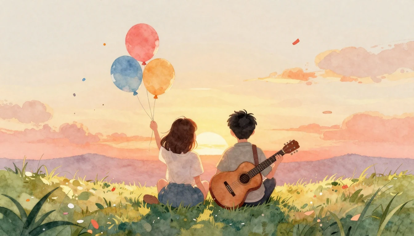 A heartwarming watercolor illustration of two friends sittin...