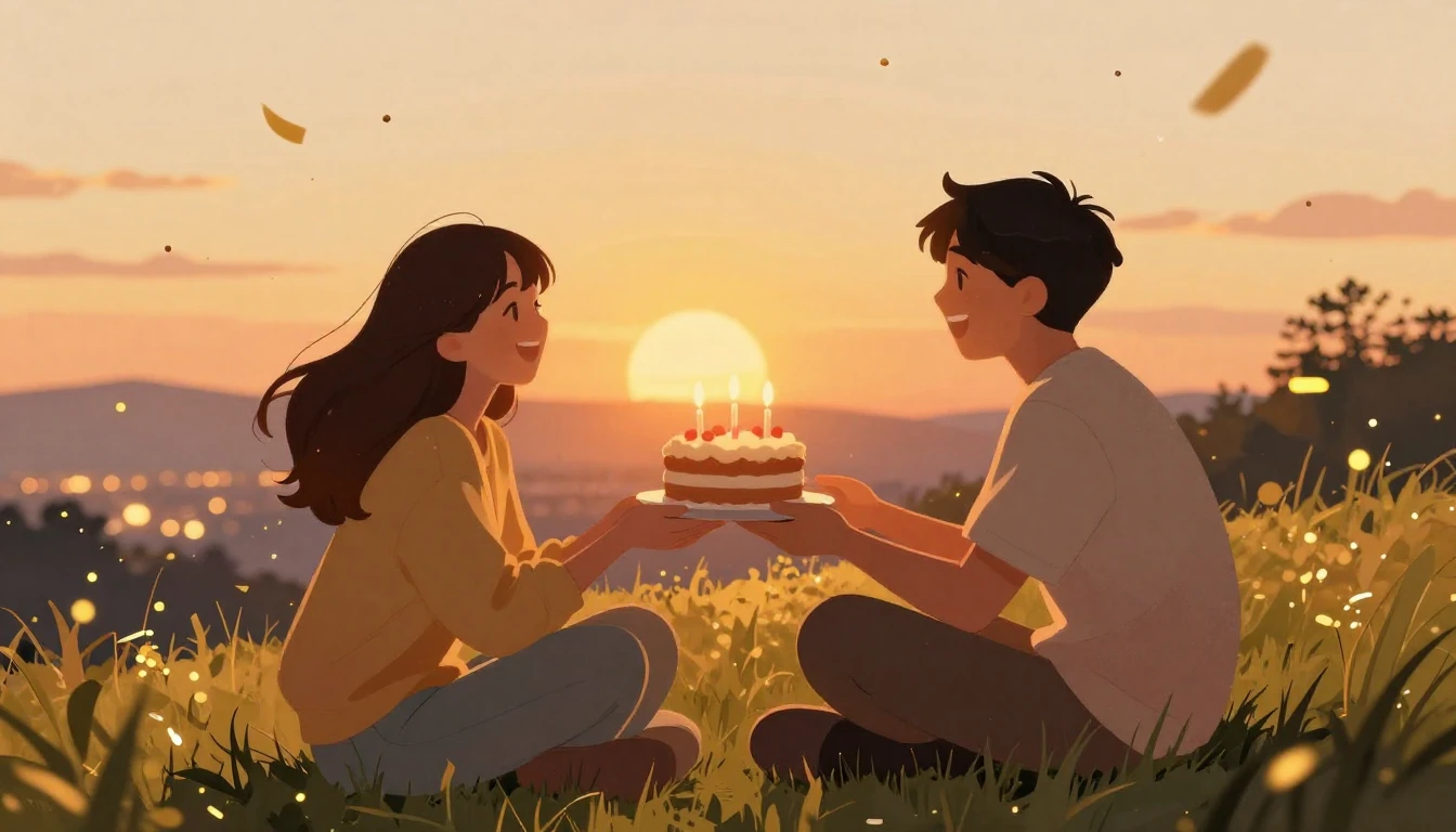 A warm and nostalgic illustration of two friends sitting on ...