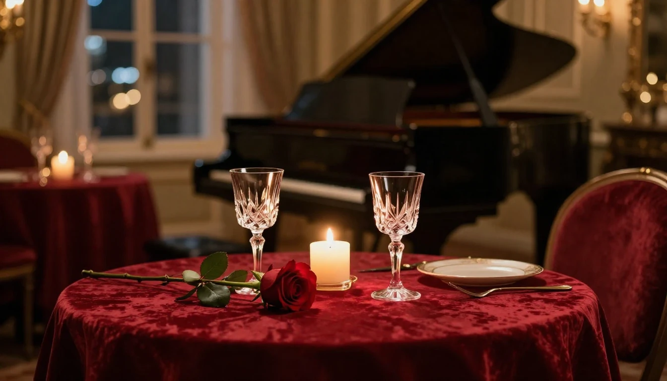 A high-quality cinematic shot of a beautifully set table for...