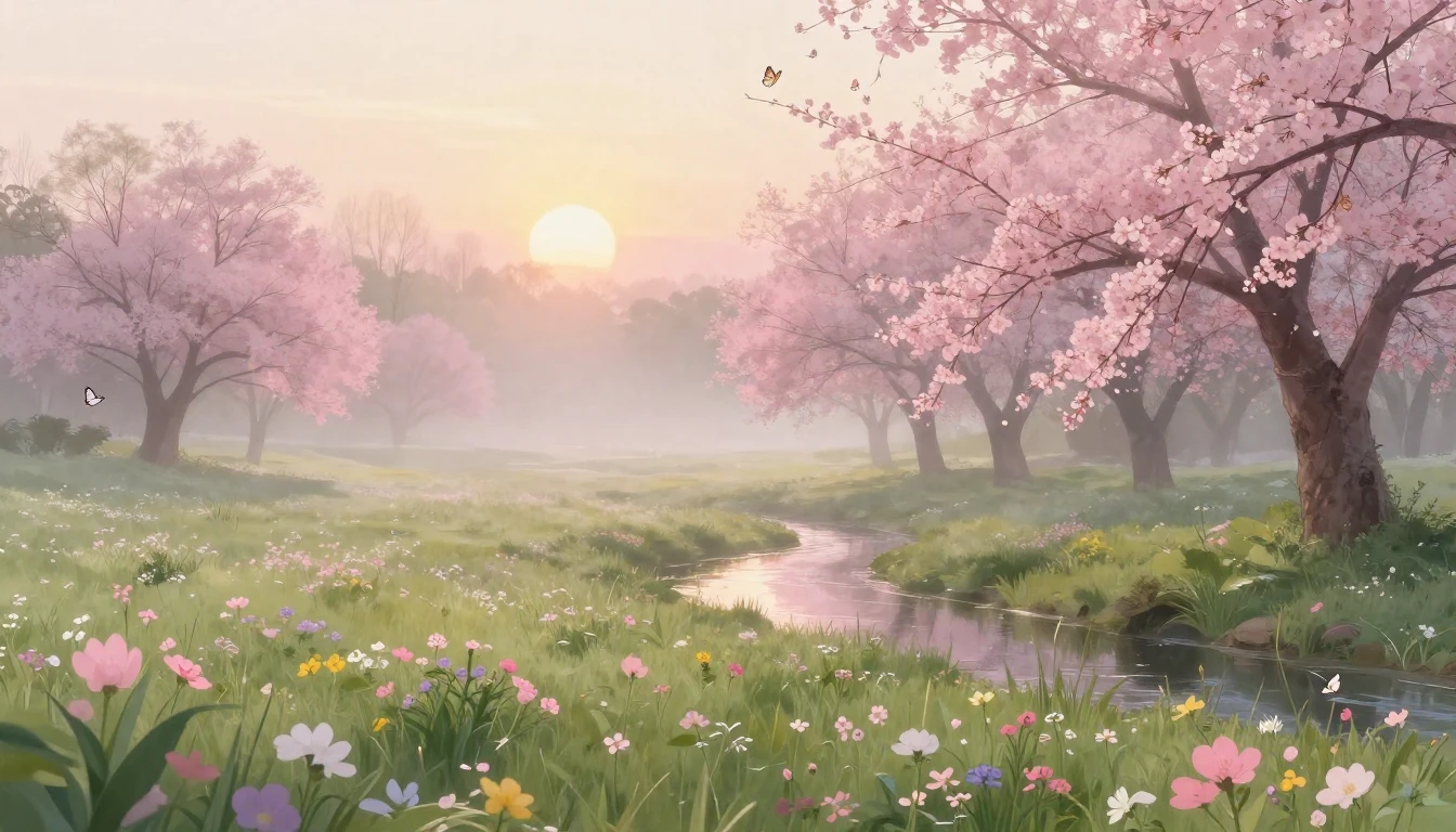 A breathtaking landscape at dawn during the spring equinox. ...