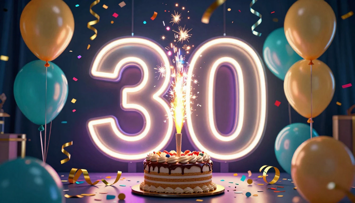 A vibrant and colorful birthday celebration scene centered a...