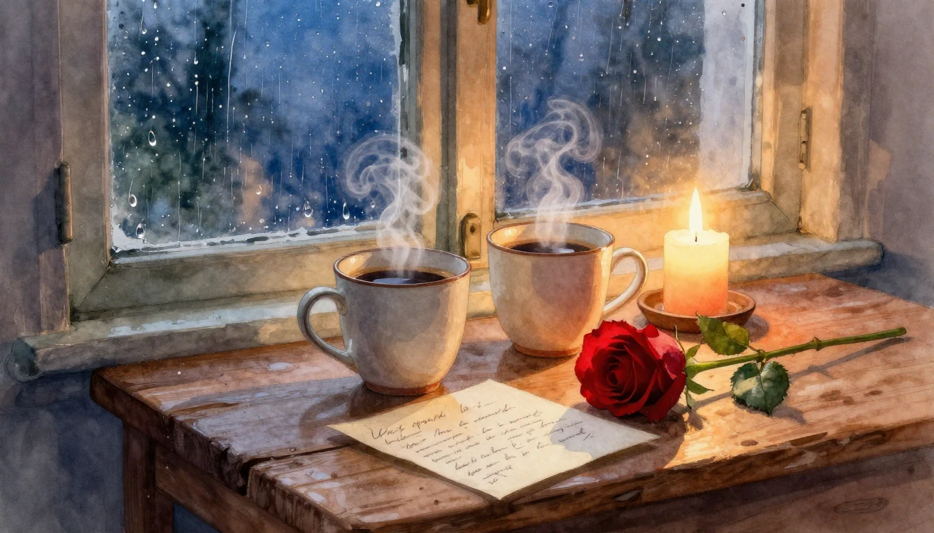 A romantic and cozy still life composition. A rustic wooden ...