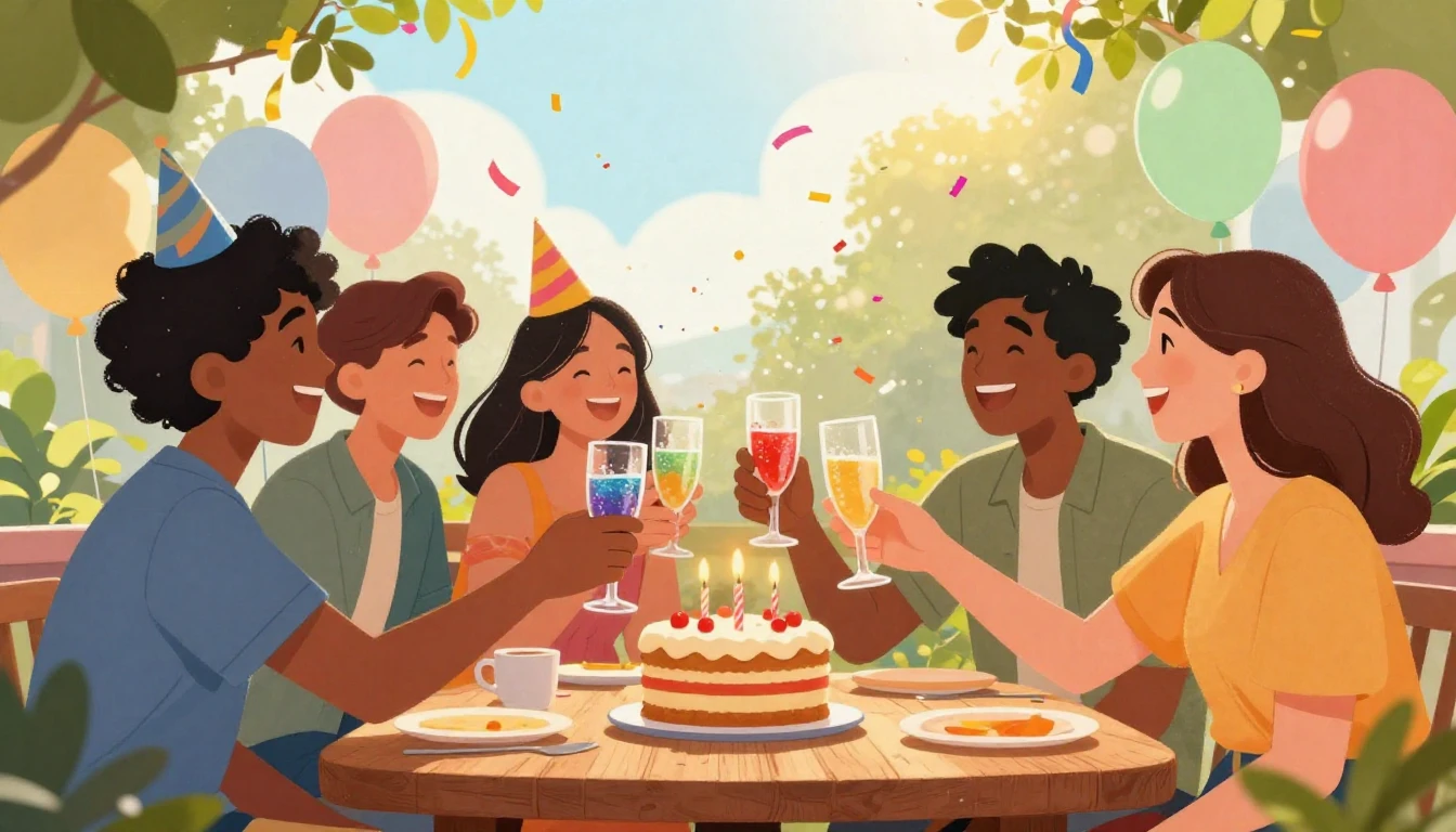 A vibrant and joyful illustration of a birthday celebration ...