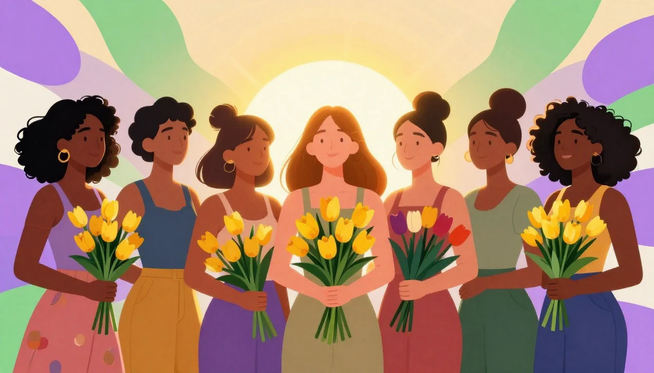 A vibrant digital artwork featuring a diverse group of women...