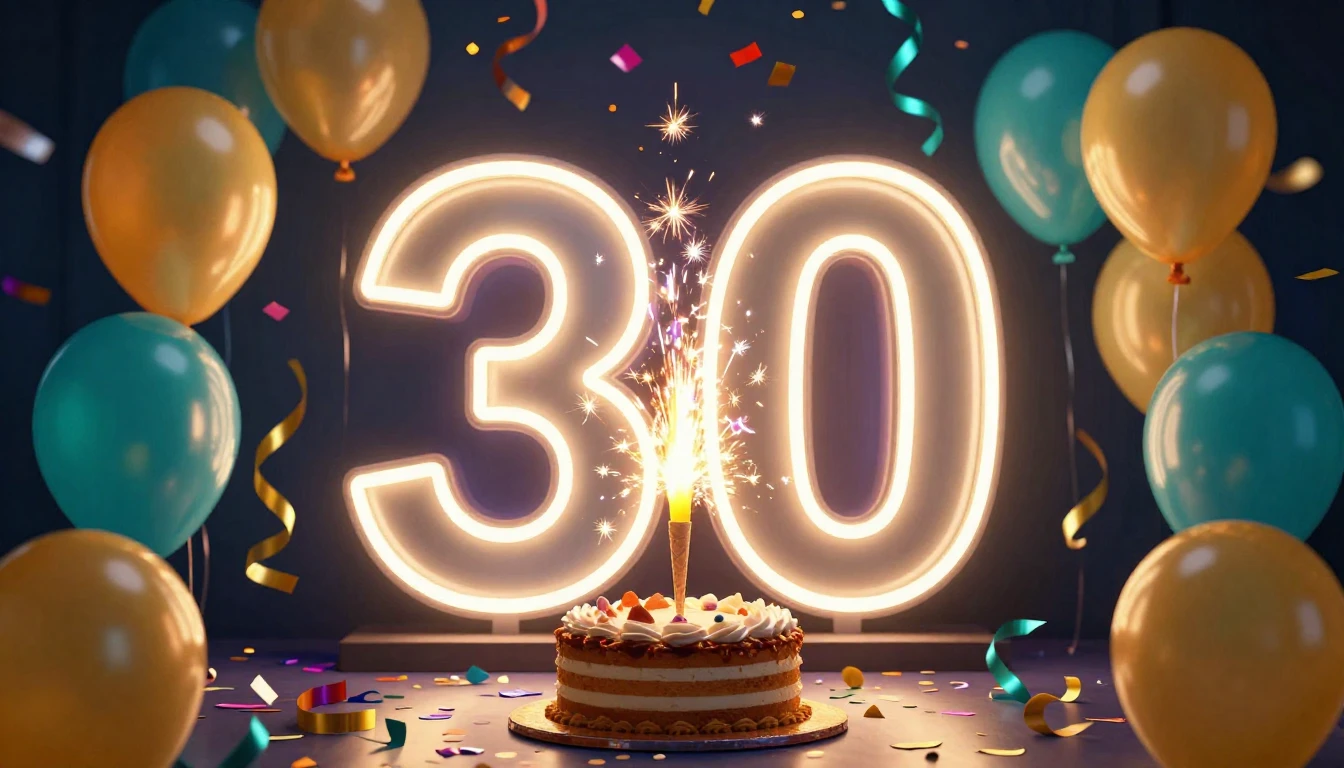 A vibrant and colorful birthday celebration scene centered a...