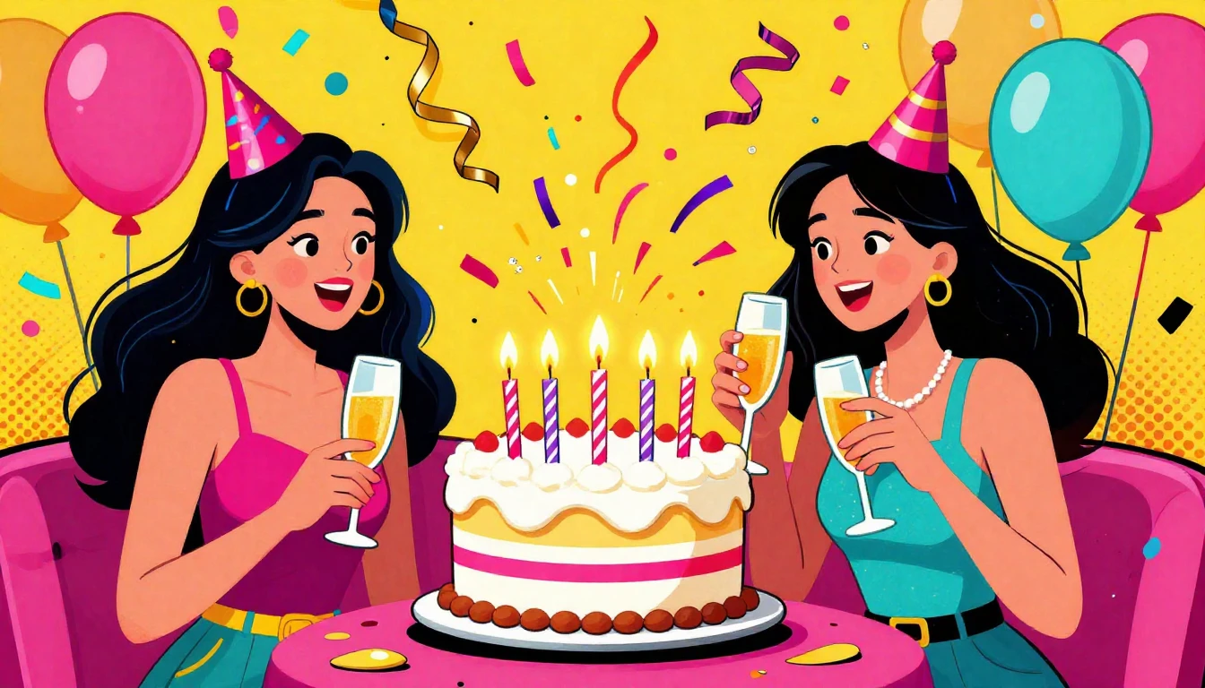 A vibrant and energetic birthday celebration scene in a colo...