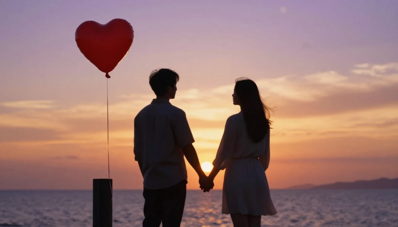 A romantic cinematic shot of a couple holding hands on a bea...