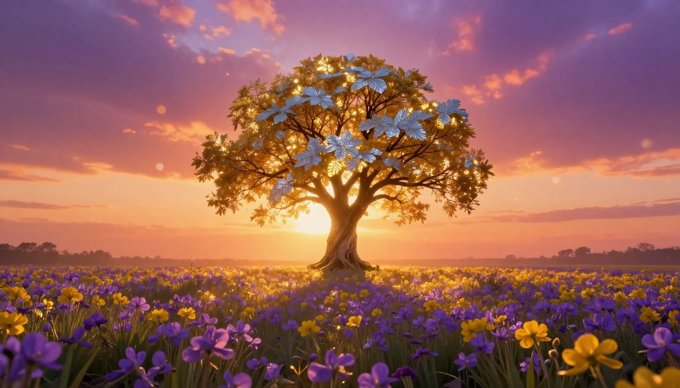 A breathtaking and cinematic landscape at sunrise where gold...