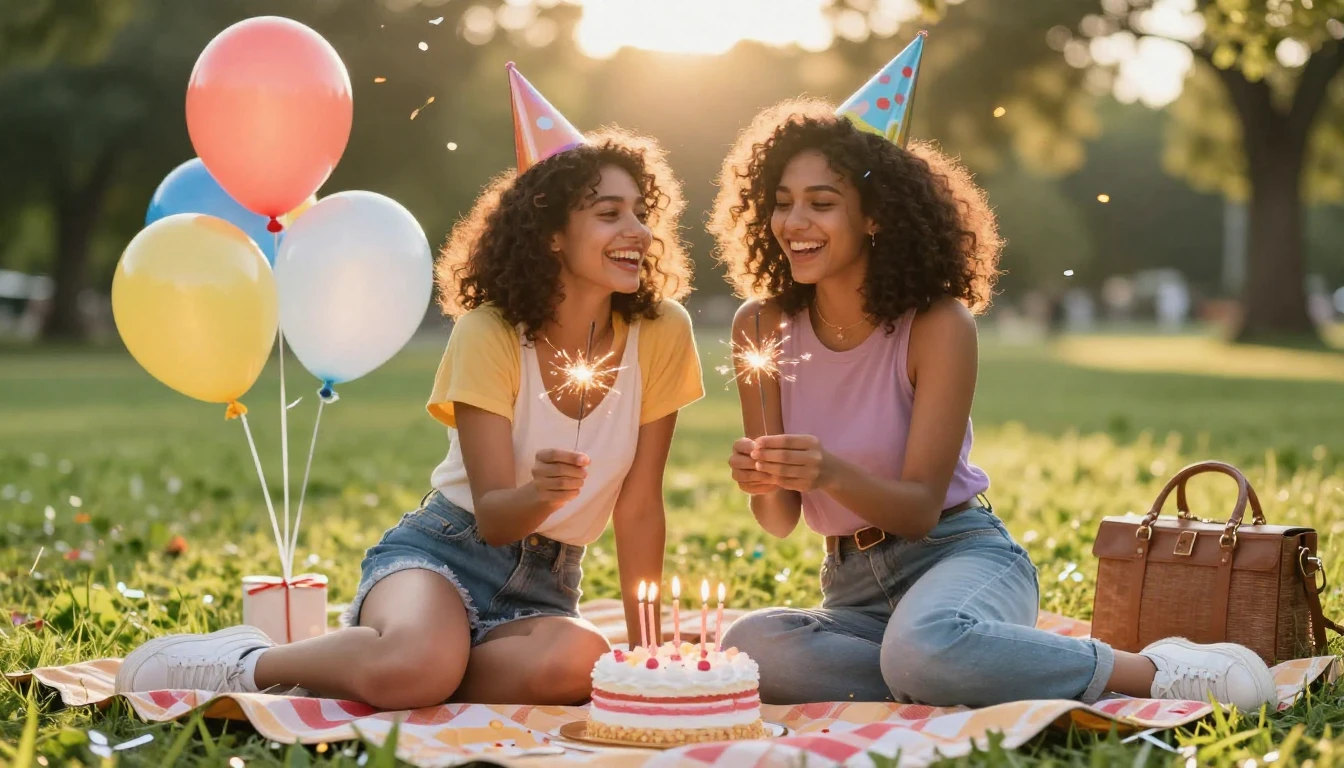 A joyful and heartwarming scene of two best friends celebrat...