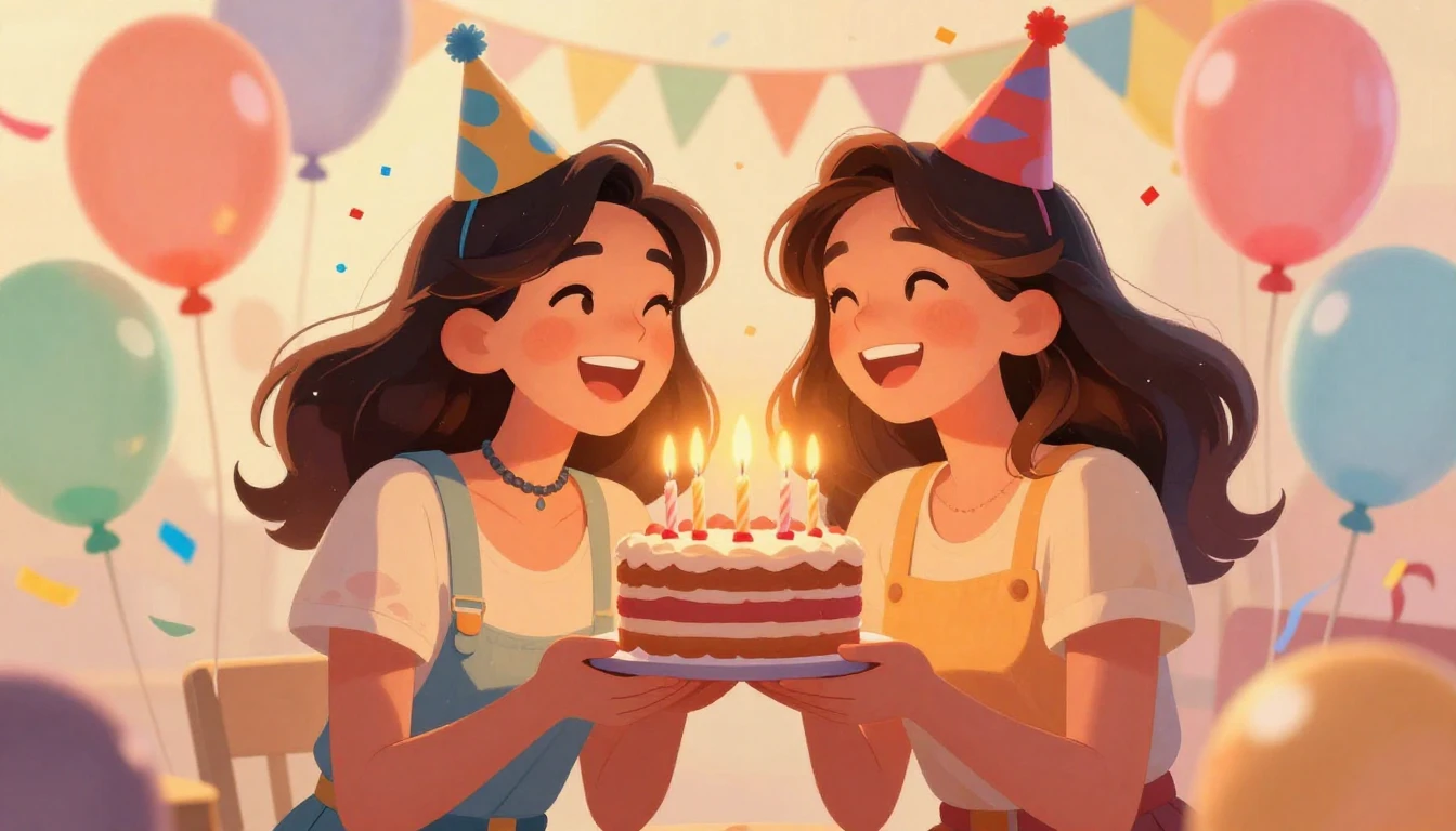 A vibrant digital illustration of a birthday celebration bet...