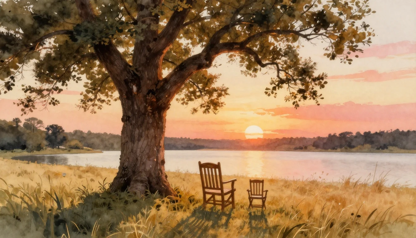 A beautiful watercolor painting depicting a serene outdoor s...