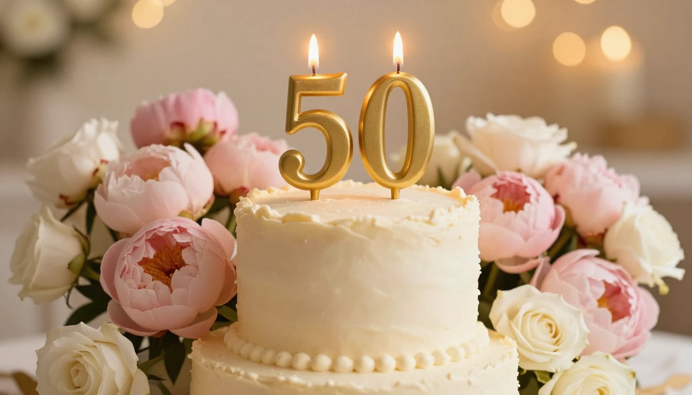 A festive and elegant composition celebrating a 50th birthda...