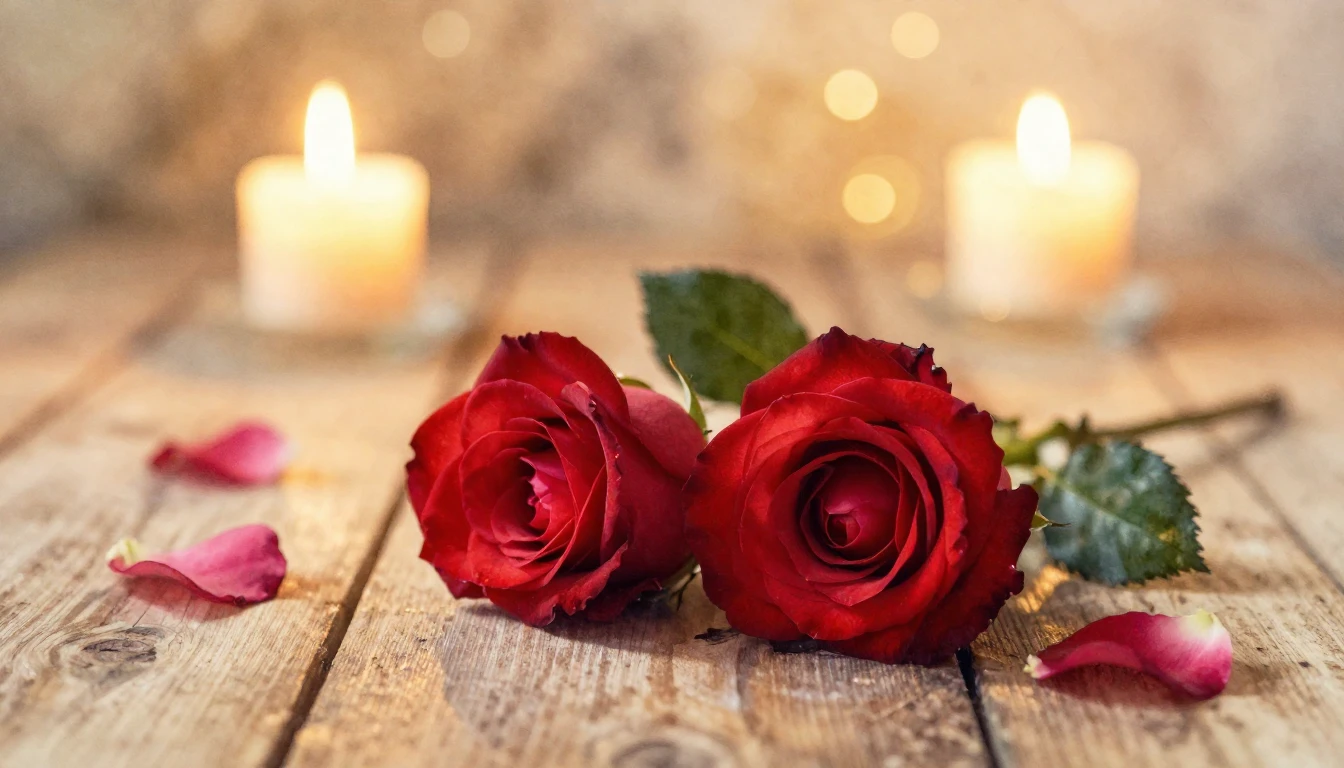 A soft watercolor painting of two elegant red roses intertwi...