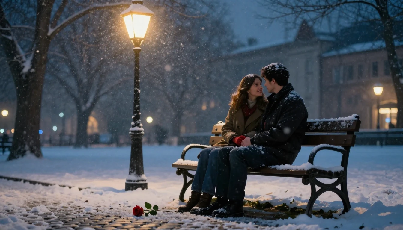 A romantic and dreamy scene featuring a couple sitting on a ...