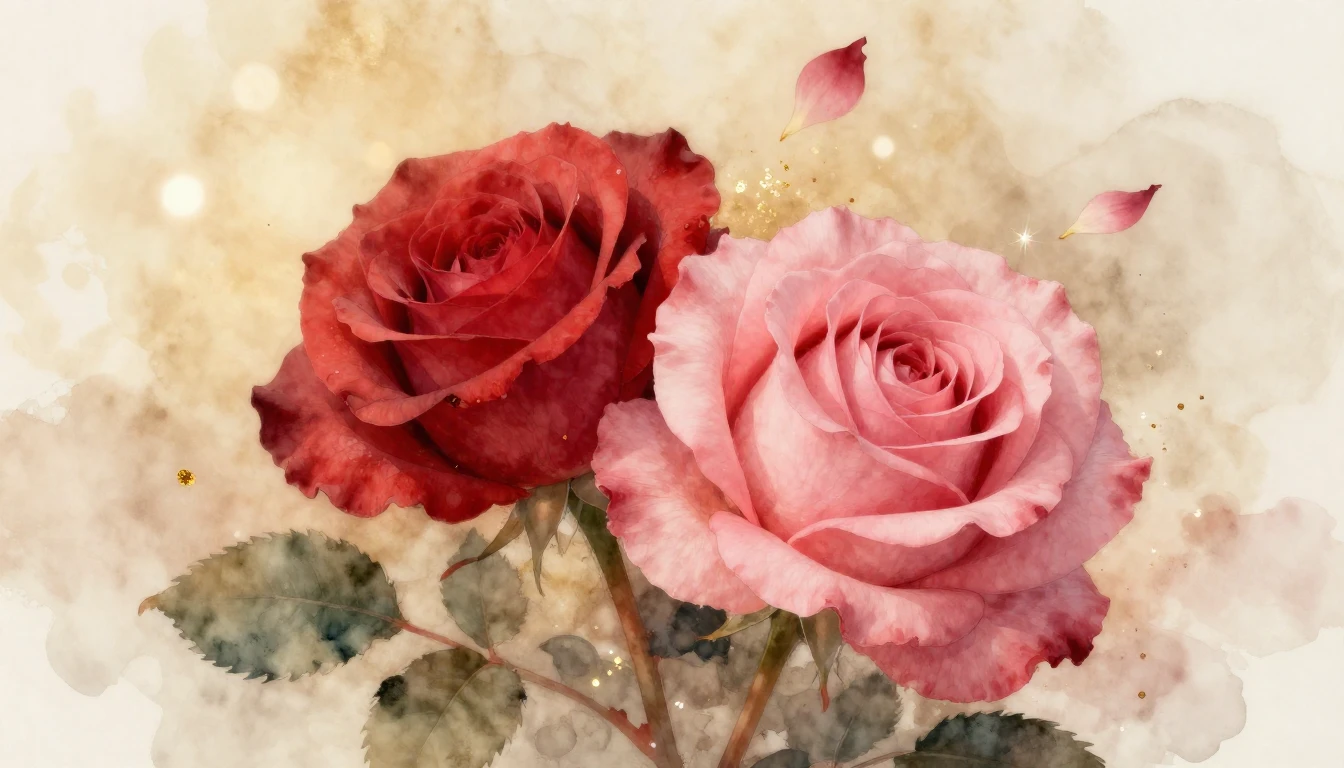 A beautiful and delicate watercolor painting of two intertwi...