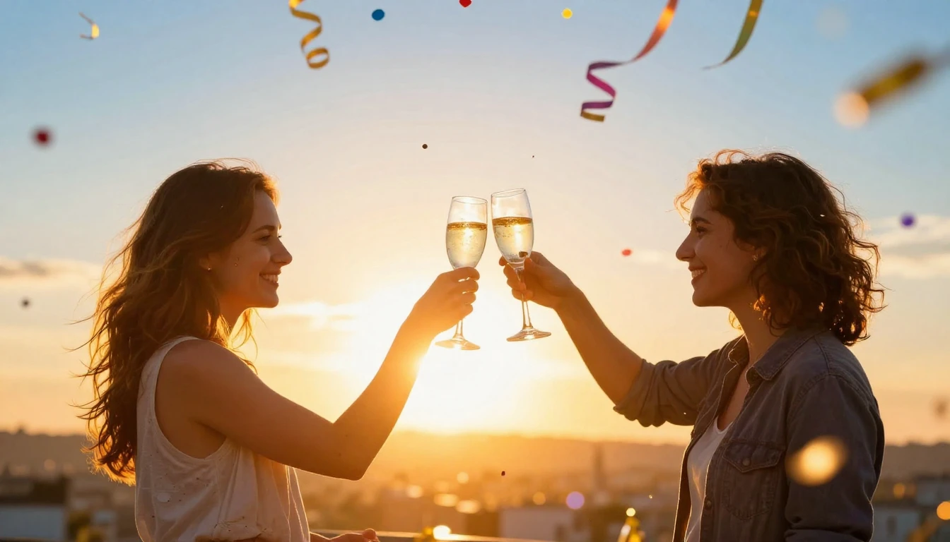 A vibrant and festive scene celebrating friendship and a bir...