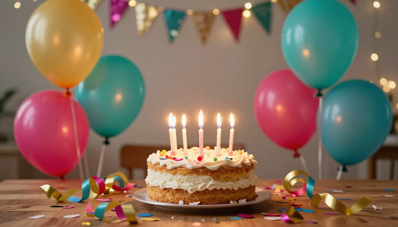 A festive and colorful scene of a birthday celebration. The ...