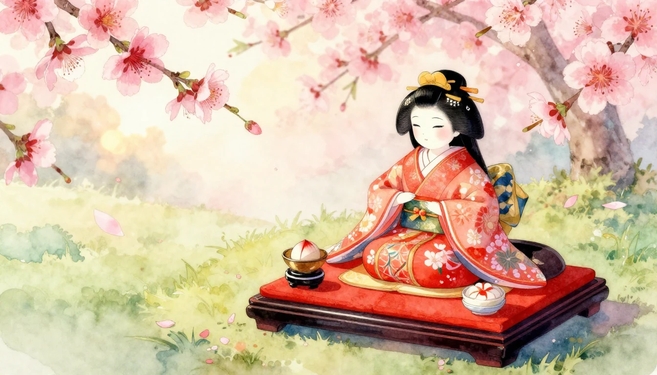 A beautiful watercolor painting of a traditional Japanese Hi...
