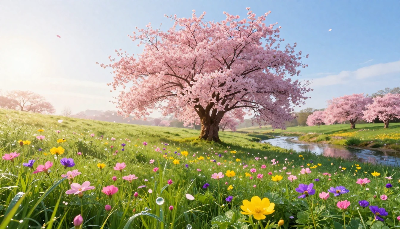 A breathtaking landscape of a lush green meadow filled with ...