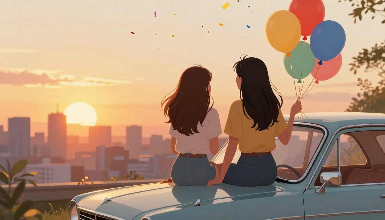 A vibrant and heartwarming illustration of two best friends ...