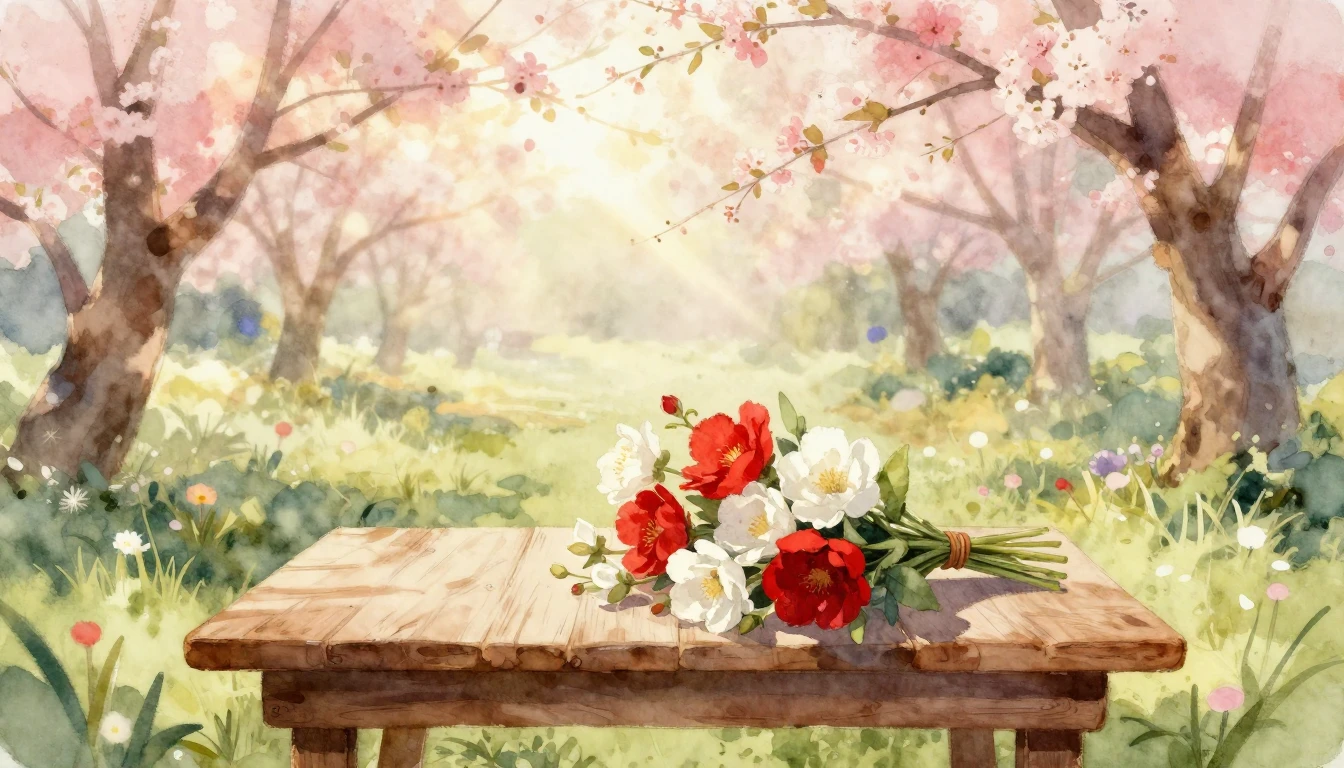 A heartwarming watercolor illustration of a beautiful bloomi...