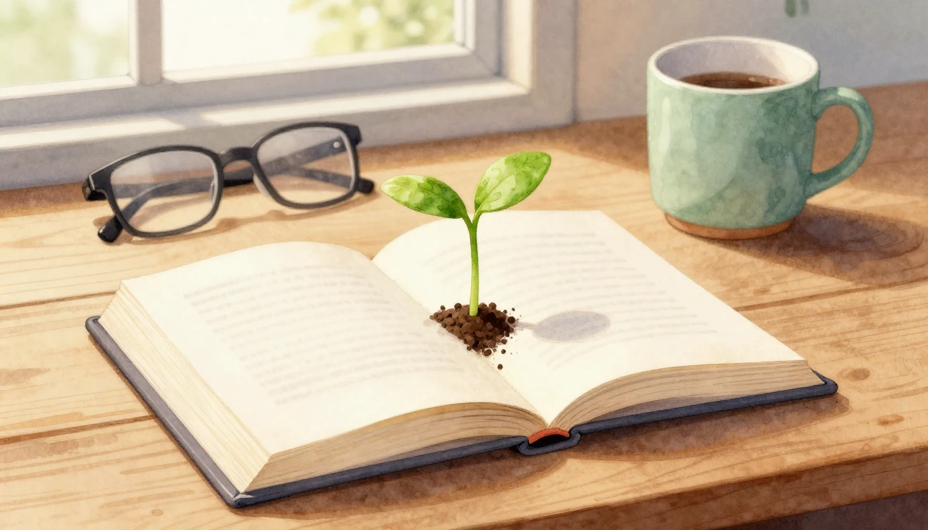 A beautiful watercolor illustration of an open book on a woo...