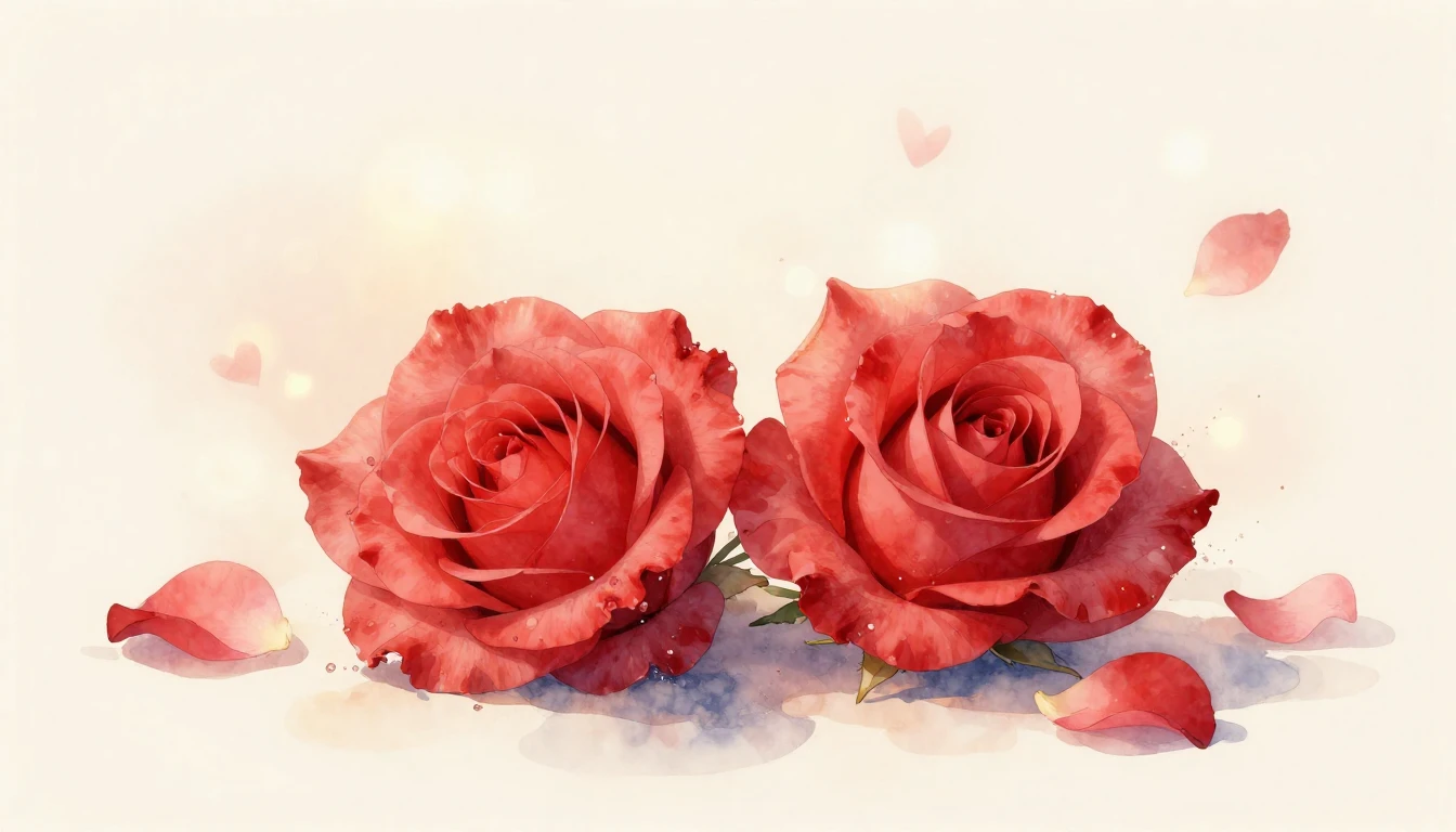 A beautiful watercolor painting of two delicate red roses le...