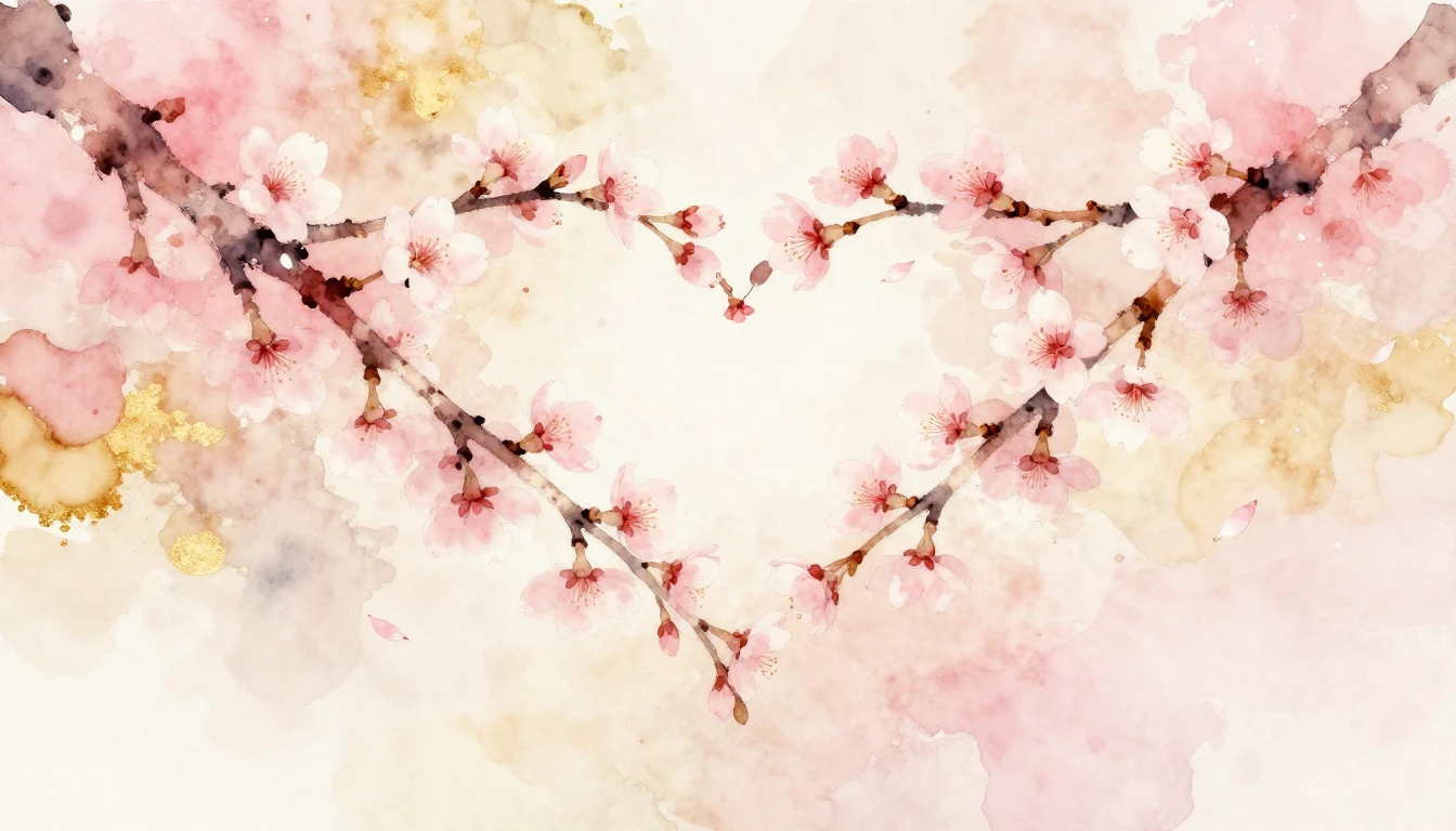 A delicate watercolor painting of two intertwined cherry blo...