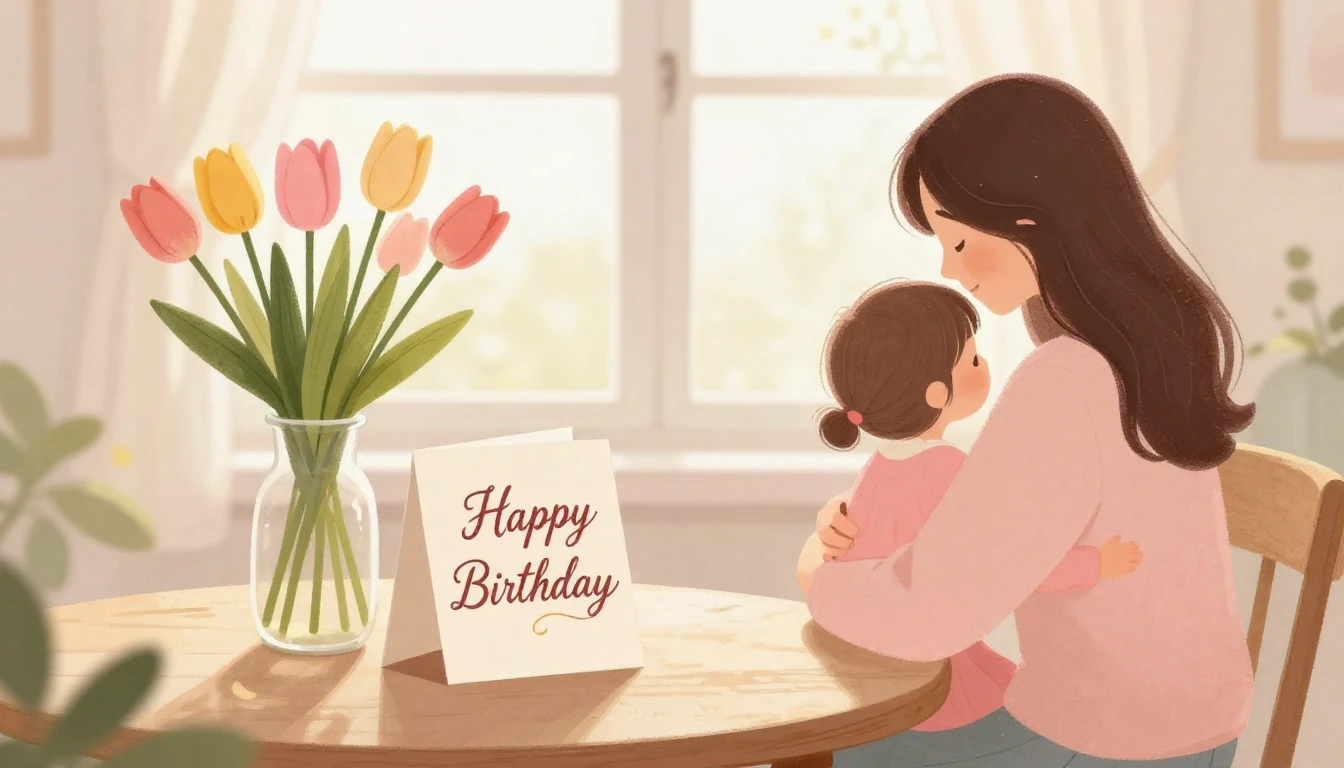 A heartwarming and gentle illustration suitable for a mother...