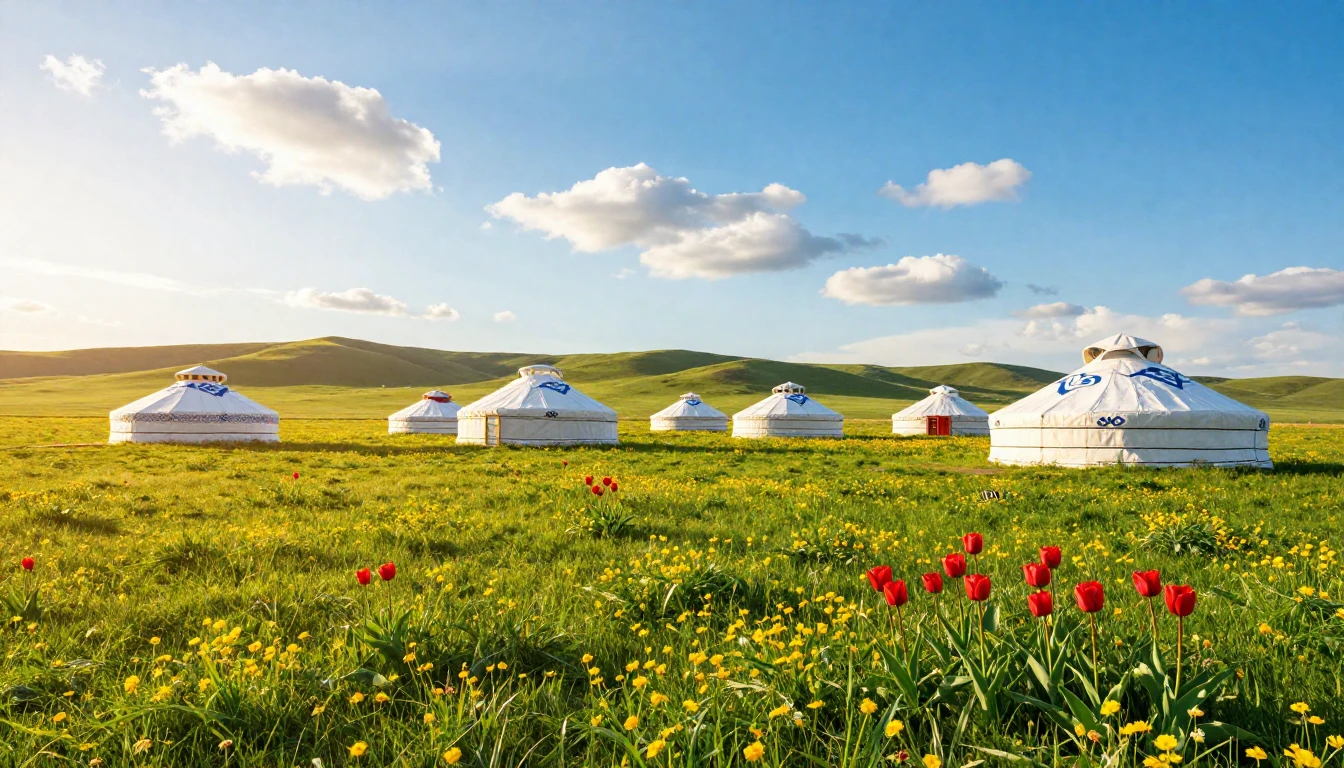 A breathtaking landscape of the Kazakh steppe during spring....