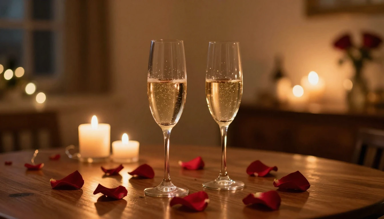 A romantic and dreamlike scene featuring two elegant glasses...