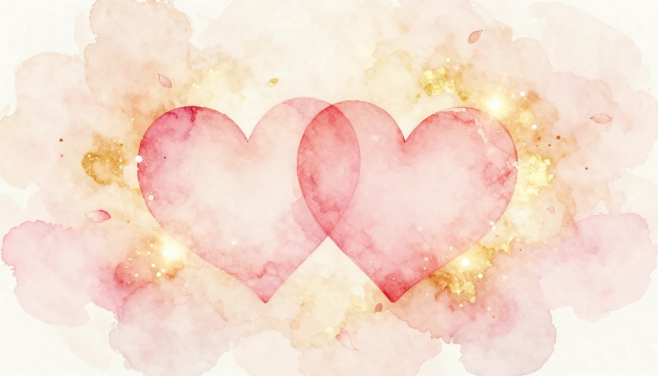 A delicate watercolor painting of two stylized hearts gently...